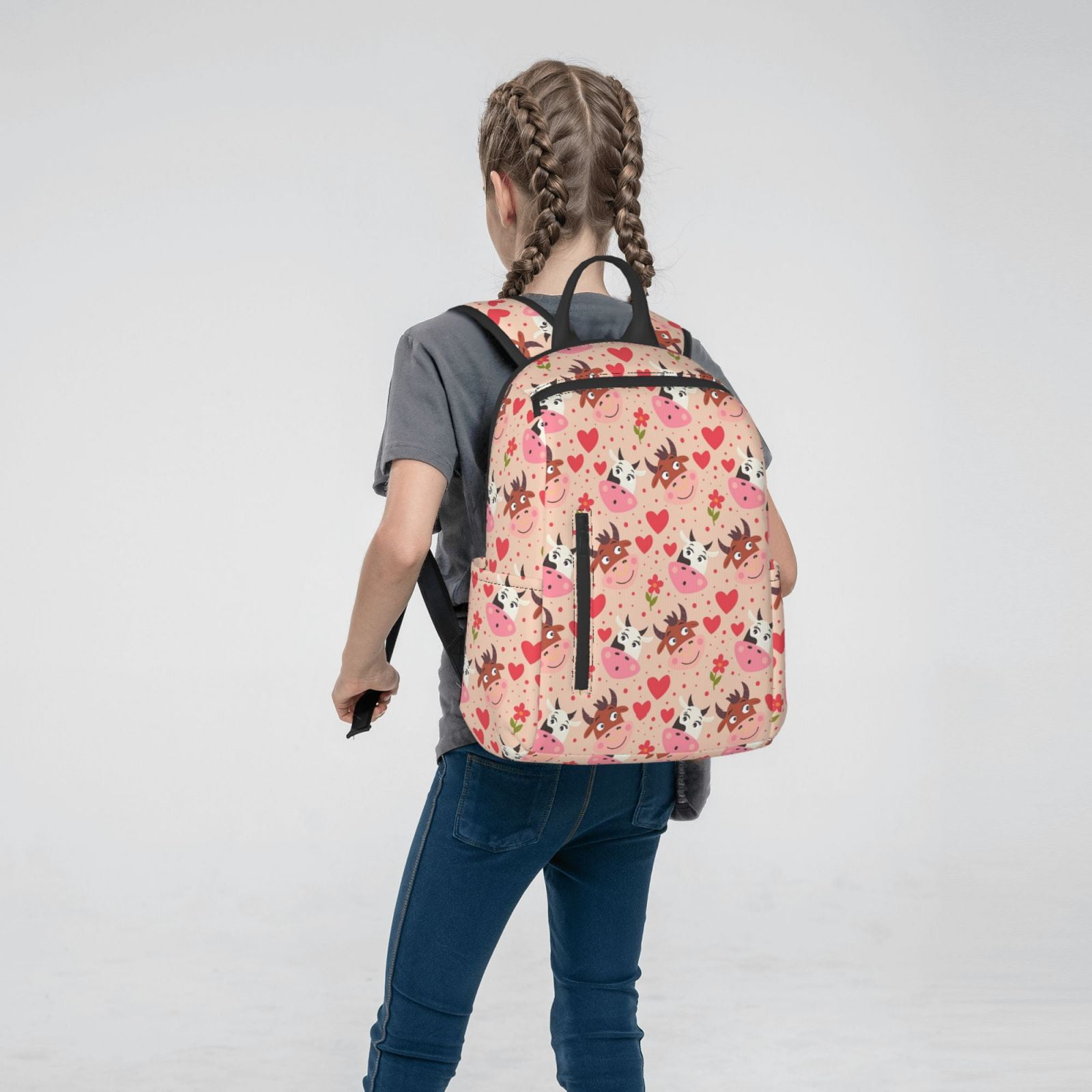 Xecao Cow Flower And Heart print Backpack For women men Aesthetic Lightweight Travel Daypack Simple Cute Backpack For Bookbag
