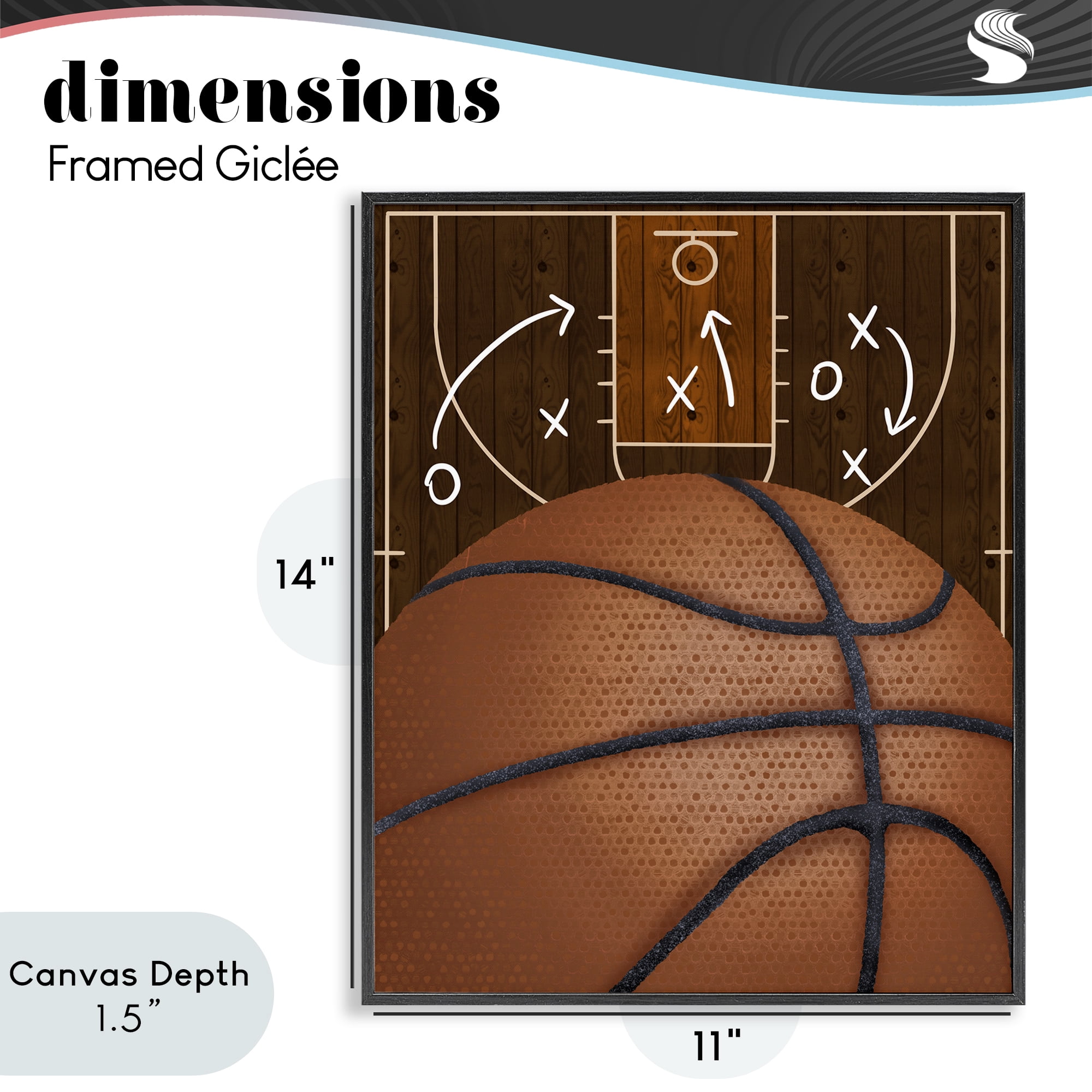 Stupell Industries Basketball Court Tactics Black Framed Giclee Art, design by Jennifer Stith