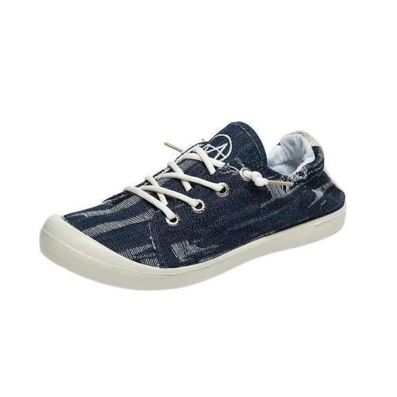 IUJSOY Lace up Canvas Shoes for Women Soft Slip on Flats Loafers Low Top Casual Single Shoes