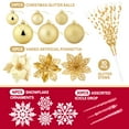 thumbnail image 3 of Ayieyill 92Pcs Christmas Tree Ornaments Includes Poinsettia Christmas Flowers, Ball Ornaments, Artificial Glitter Berry Stems, Snowflake and  Icicle Drop Crystal Ornaments | Gold, 3 of 6