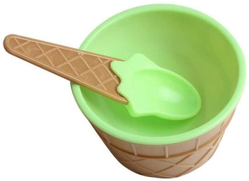 Blue Ice Cream Bowls with Spoon,Double Thicken Plastic Cute Kids Ice Cream Bowl Cup and Spoons Drop-Proof Anti-hot Dessert Bowls Set for Children Couples Candy Color