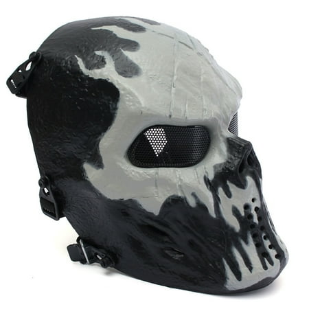 Elfeland Tactical Gear Airsoft Mask Overhead Skull Skeleton Safety Guard Face Protection Outdoor Paintball Hunting Cs War Game Combat Protect for Party Movie Props Sports Activity