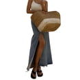 thumbnail image 3 of Women'S High Waist Maxi Denim Skirts Front Split Frayed Raw Hem A Line Casual Long Jean Skirt L, 3 of 8