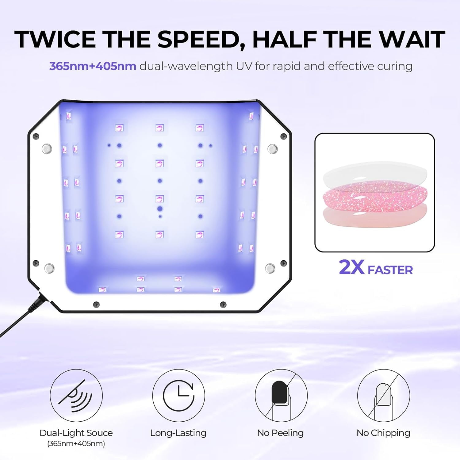 54W UV LED Nail Lamp – Plug-in Gel Nail Light with LCD Display, 4 Timers, Auto Sensor, Dual Wavelength, Nail Dryer for Home & Salon – Black