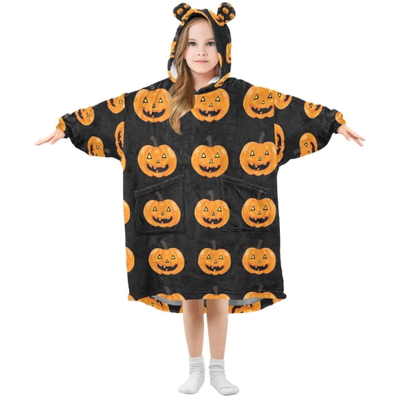 Wearable Blanket Christmas Hoodie for Funny Pumpkin Flannel Hooded Blanket with Pockets and Sleeves Suitable