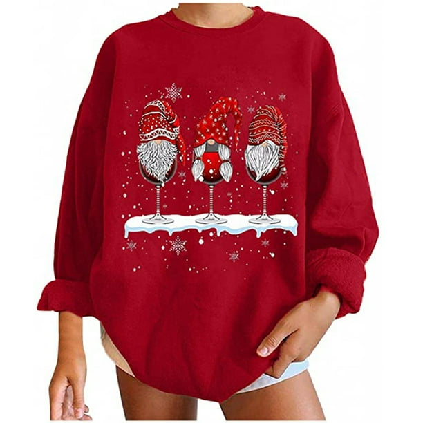 Sudadera de Navidad para mujer, jersey de manga larga con cuello redondo informal a la moda con gráfico de gran tamaño, Tops, camisa, blusa Pompotops gfhjh10402