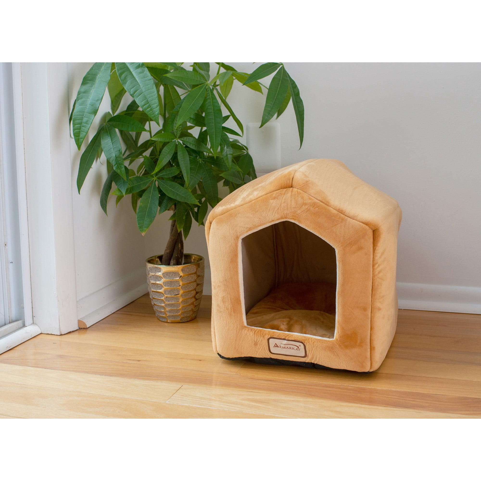 Armarkat Covered Pet Cat Bed, Brown