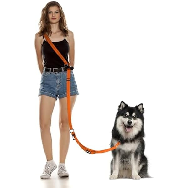 wonima02 Hands Free Dog Leash, Multifunctional Crossbody Dog Leash, 5.9-9.5Ft Long Waist Belt with Car Seatbelt and Double-Sided Reflective Stitches for Medium and Large Dogs Walking, Jogging(Orange).