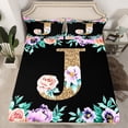 thumbnail image 2 of Erosebridal Cartoon Flower Sheet Set Twin, Vintage Floral Twin Sheet Sets, Monogrammed J Bedding Sets Twin Size, Microfiber Bedroom Decor, 3pcs, 2 of 7
