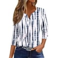 thumbnail image 1 of Generic Womens Summer Tops 3/4 Length Sleeve Button Down Shirts Henley V Neck Striped Blouses Plus Size Trendy Comfy Tees, 1 of 1