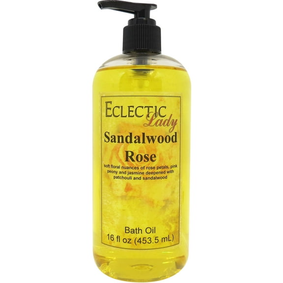 Sandalwood Rose Bath Oil - Scented Body Oil - Relaxing & Moisturizing Bathing Oil - Fragrance Body Oil For Dry & Rough Sensitive Skin - 16 oz