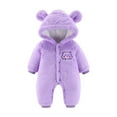thumbnail image 2 of Newborn Baby Bear Onesie Outfit Suit Girls Boys Fleece Jumpsuit Romper Hooded Winter Snowsuit Clothes Purple 0-3 Months, 2 of 4