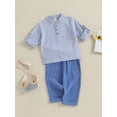 thumbnail image 3 of Hirigin Toddler Baby Boy Clothes Solid Color Cotton Linen Short Sleeve Henley Shirts and Long Pants 2Pcs Summer Outfits Set, 3 of 8