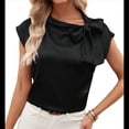 thumbnail image 1 of Blusa de Satén con Cuello Alto, Mangas y Lazo para Mujer, para Oficina Negro XL, 1 of 7