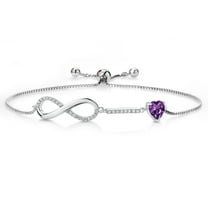 Gem Stone King 925 Sterling Silver Purple Amethyst White Moissanite Infinity Tennis Bracelet for Women (0.93 Cttw, Gemstone Birthstone, Heart Shape 6MM)
