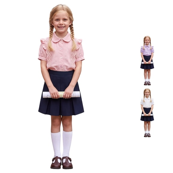 WhouRiu Girls Back To School Blouses Solid Color Ruffle Short Sleeve Button Down Shirts Kids Casual Comfortable Cute Everyday Shirts,3-4 Years