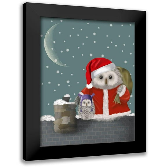 Fab Funky 12x14 Black Modern Framed Museum Art Print Titled - Christmas Santa Owl