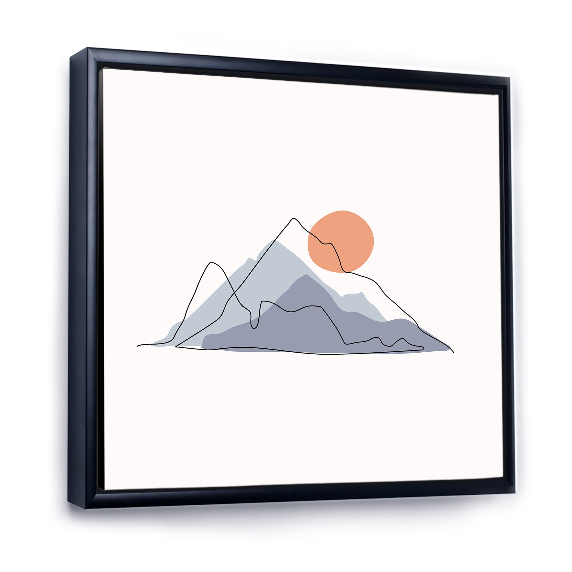 Designart 'Abstract Red Moon With Mountainscape' Modern Framed Canvas Wall Art Print