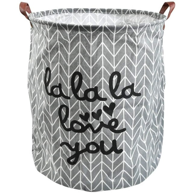 Storage Bins,Pawaca Large Sized - Collapsible, Waterproof Round Cotton Linen Storage Baskets Laundry Hamper with Durable Handle, Collapsible Laundry Basket for Clothes Toy Storage, Gray