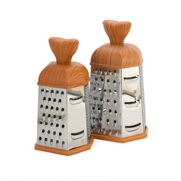 Box Grater Stainless Steel 6-Sided Vegetable Grater and Slicer with Non-Slip Wooden Handle for Cheese, Potatoes and Veggies