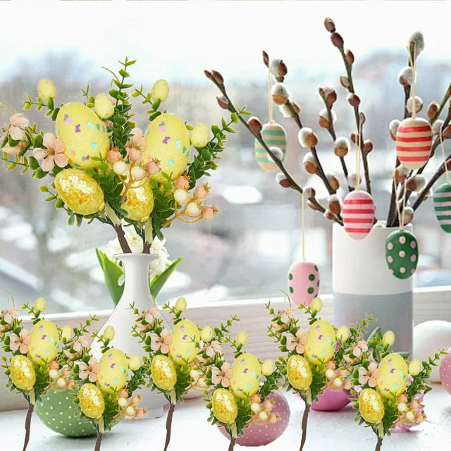 Decoraciones de Pascua, adornos de Pascua, regalos de Pascua, tapones para huevos de Pascua, huevos de Pascua de espuma, vegetación decorativa, adornos de escritorio para el hogar, accesorios, juego d