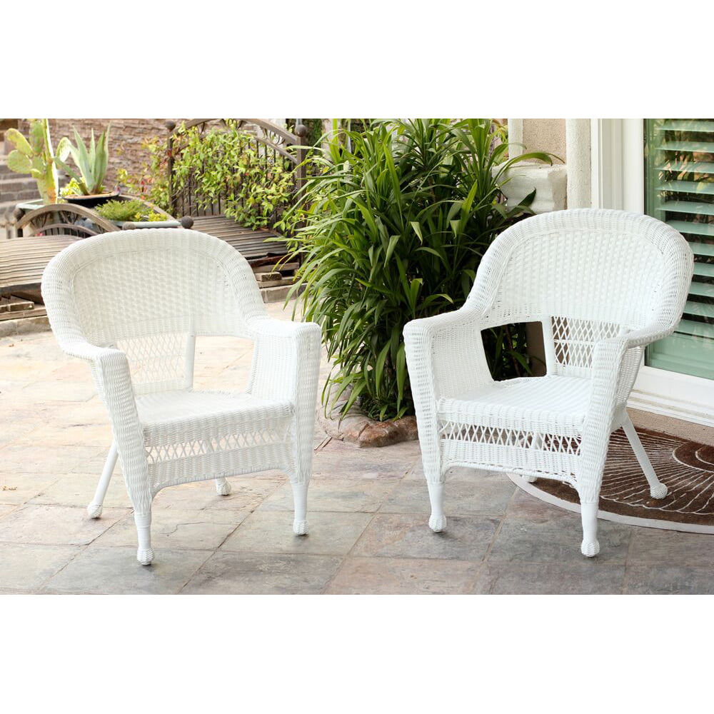 Set of 2 White Resin Wicker Outdoor Patio Garden Chairs - Walmart.com