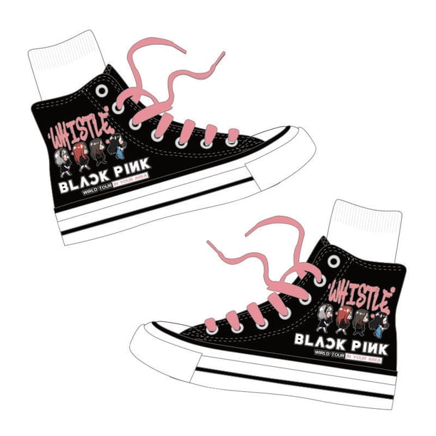 Korean Girl Group Idol Accessories Zapatos de lona negros Zapatillas altas rosas para Fan Support Lisa JISOO JENNIE ROSÉ237 Deng Xun unisex