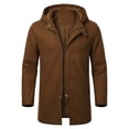 thumbnail image 2 of Ceisia Men's Solid Hooded Wool Blend Coat Zip Button Hybrid Windproof Long Sleeve Outerwear Gift, 2 of 9