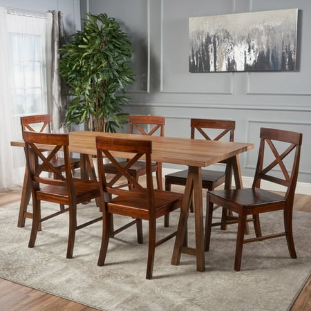 Le House Montecito Farmhouse Natural Walnut Wood Dining Set With Le House Montecito Farmhouse Natural Walnut Wood Dining Set With Chairs