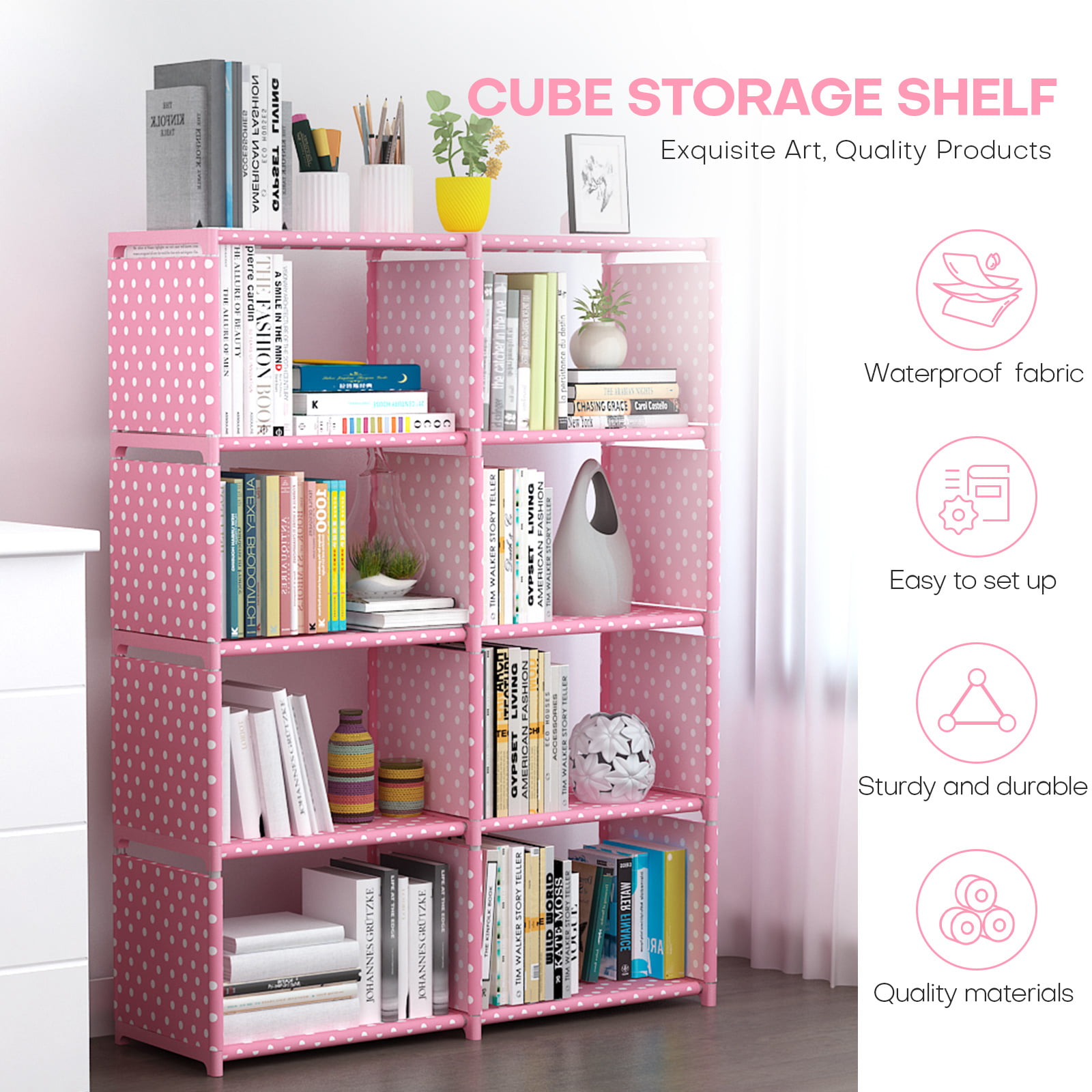 SONGMICS DIY 6 Cube Storage Organizer Cube Bookshelf Pink