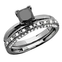 Dazzlingrock Collection Princess & Round Black and White Diamond Wedding Ring Set for Women (1.50 ctw, Color I-J, Clarity I2-I3) in Black Plated 10K White Gold, Size 5.5
