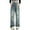 Blue, variant on XIMIN Kids Girls Retro Hole-Punched Elastic Waist Cool Ripped Jeans Washed Denim Pants High Waisted Distressed Baggy Straight Wide Leg Ripped Denim Jean