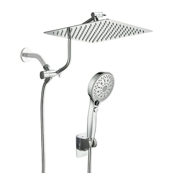 Cobbe Adjustable 12 Inch High Pressure Dual Shower Head with 12-Spray Handheld Shower, Chrome