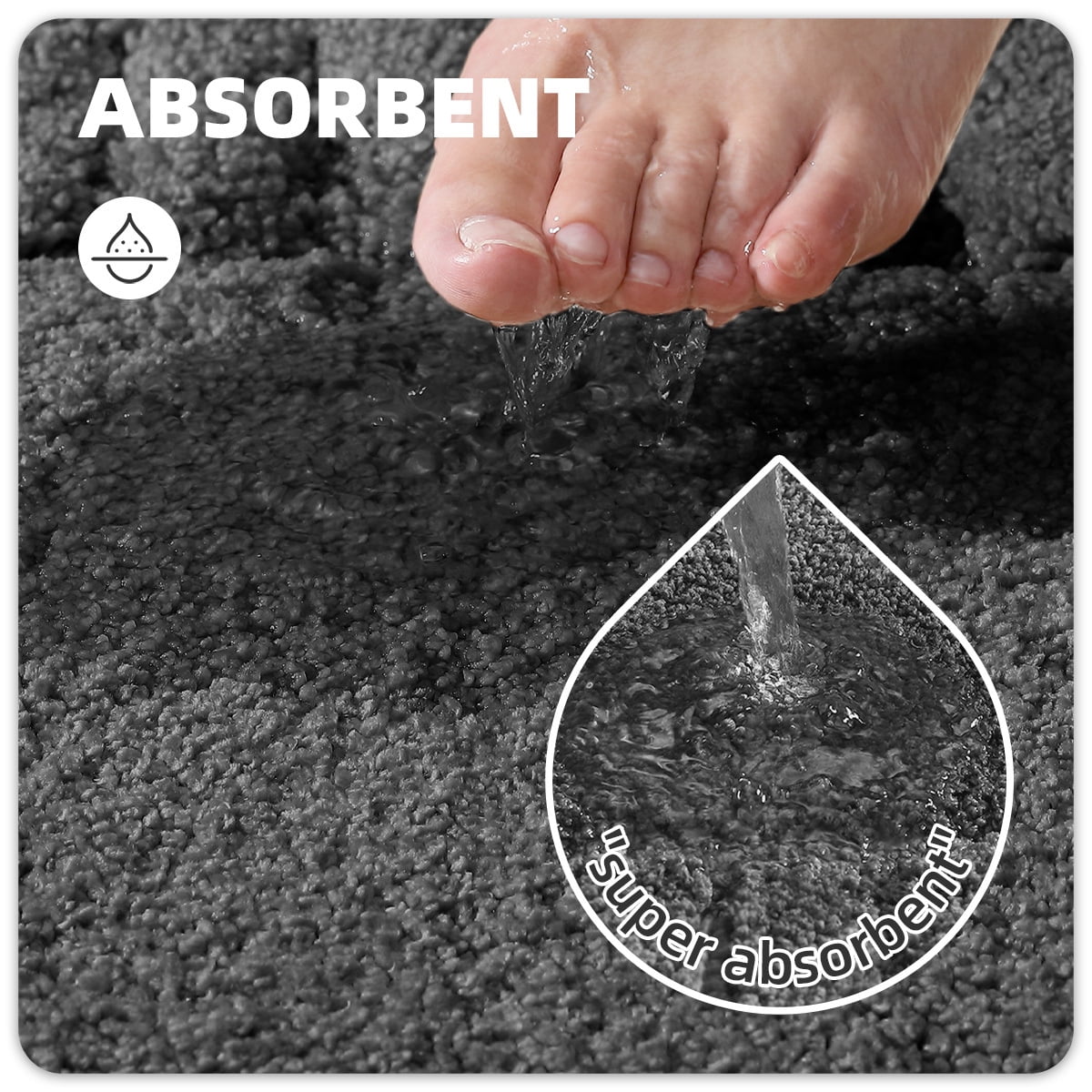 PABUBE Bathroom Rugs 20"x32", Absorbent Bath Mats Rugs for Bathroom Floor Non Slip Non Skid, Soft Shag Microfiber Machine Washable Shower Bath Mat for Bathroom Decor, Dark Gray