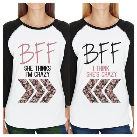 BFF Floral Crazy Best Friend Matching Baseball Jerseys Sister (Matching Tattoos For Sisters Best Friends)