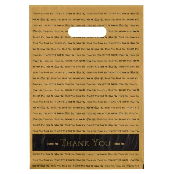 9x12 Gold "Thank You" Die Cut Handle Plastic Bags 50/cs - Bags Direct Brand