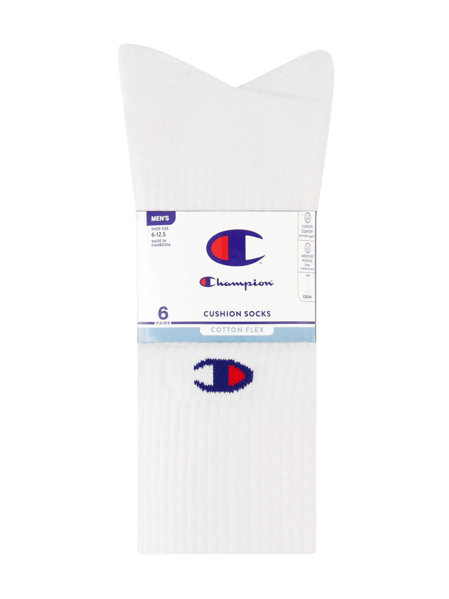 Champion Men’s Lightweight Crew Socks 6 Pack, Moisture-Wicking, Arch Support, Stretch Comfort, Sizes 6–12.5