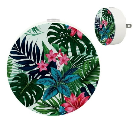 

YZUOUZY Night Lights Plug into Wall LED Lamp Small Bedside Lamps Set of 2 Beautiful Sea Taro Leaves Palm Bluebell