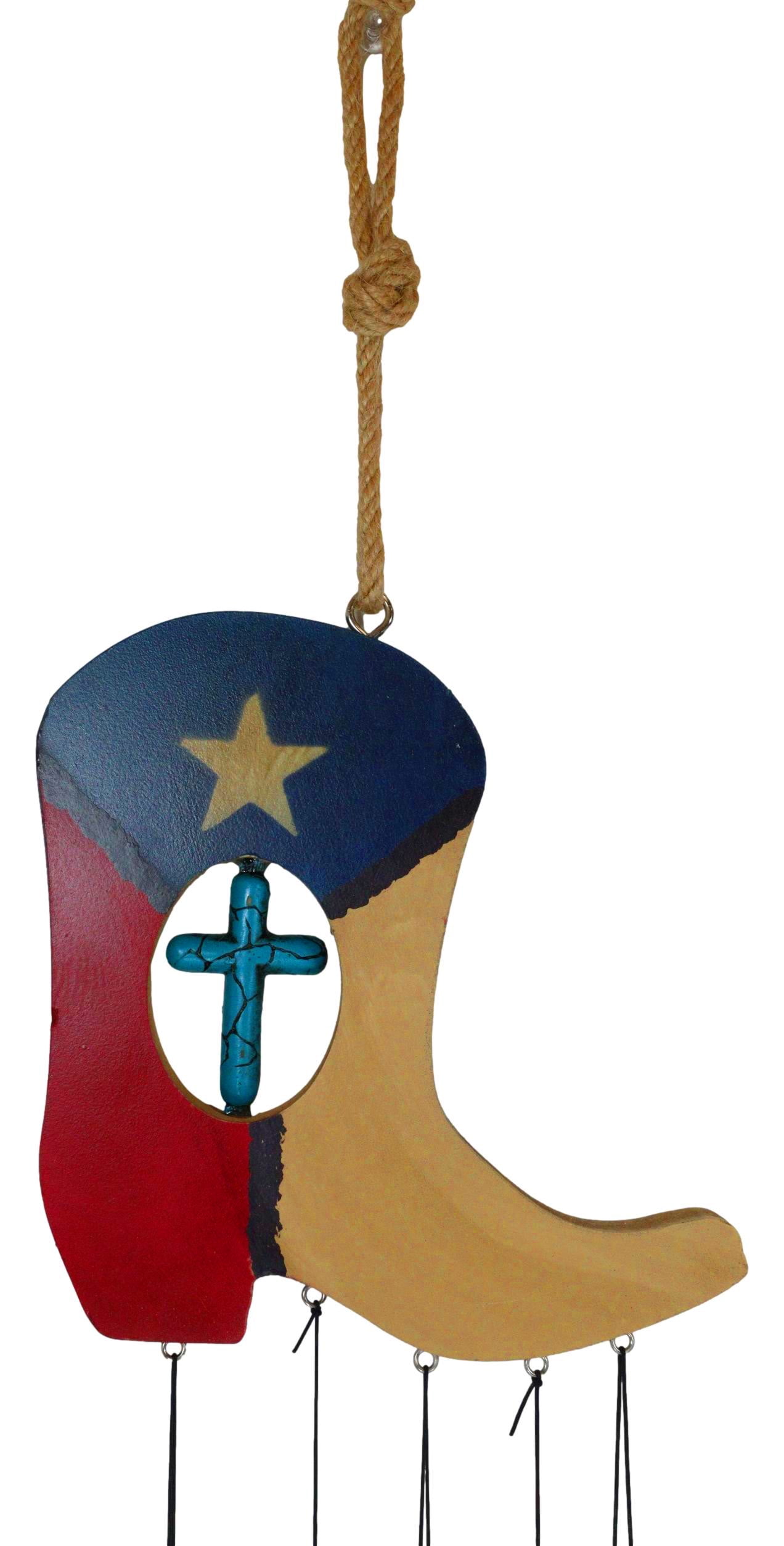 Pack of 2 Western Star Texas State Flag Cowboy Boot Turquoise Cross Wind Chimes