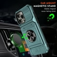 thumbnail image 4 of ELEHOLD for iPhone 13 Pro Rugged Hard Case with Metal Ring Holder Kickstand Work with Magnetic Car Mount Hidden Card Slot Pocket Shockproof Anti-Drop Armor Protective Cover,Green, 4 of 7