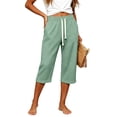 thumbnail image 3 of Women’s Waffle Capirs - Summer Straight Leg Elastic Waist Waist Bottoms - Loose Comfy Beach Vacation Casual Trousers, 3 of 5