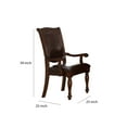 thumbnail image 5 of Traditional Style Wood & Leather Dining Side Arm Chair, Brown & Dark Brown, Set of 2- Saltoro Sherpi, 5 of 6