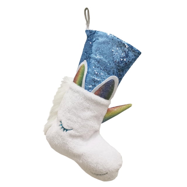 Bolsa de regalo de unicornio de 1 pieza, adorable bolsa de dulces, bolsa de frutas, divertida bolsa de calcetines para niños de Navidad (azul)