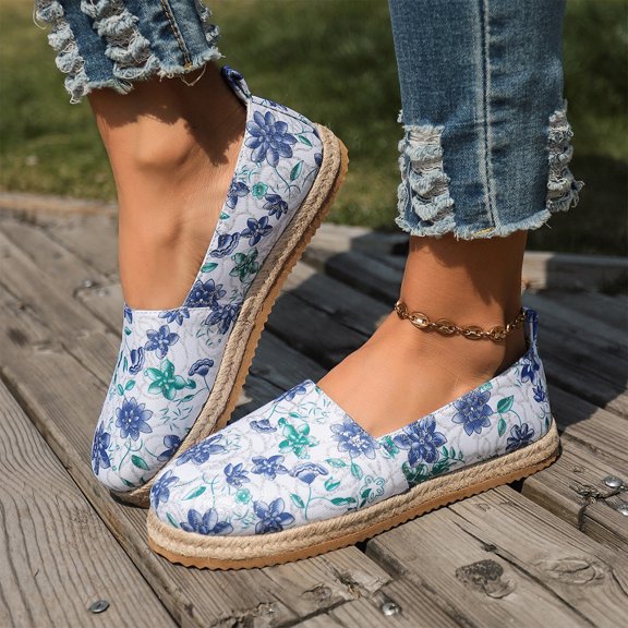 Willtoo Women's Flats, Floral Casual Slip On Shoes, Round Toe Comfortable Walking Shoes Art Travel Vacation Daily Shoes for Women
