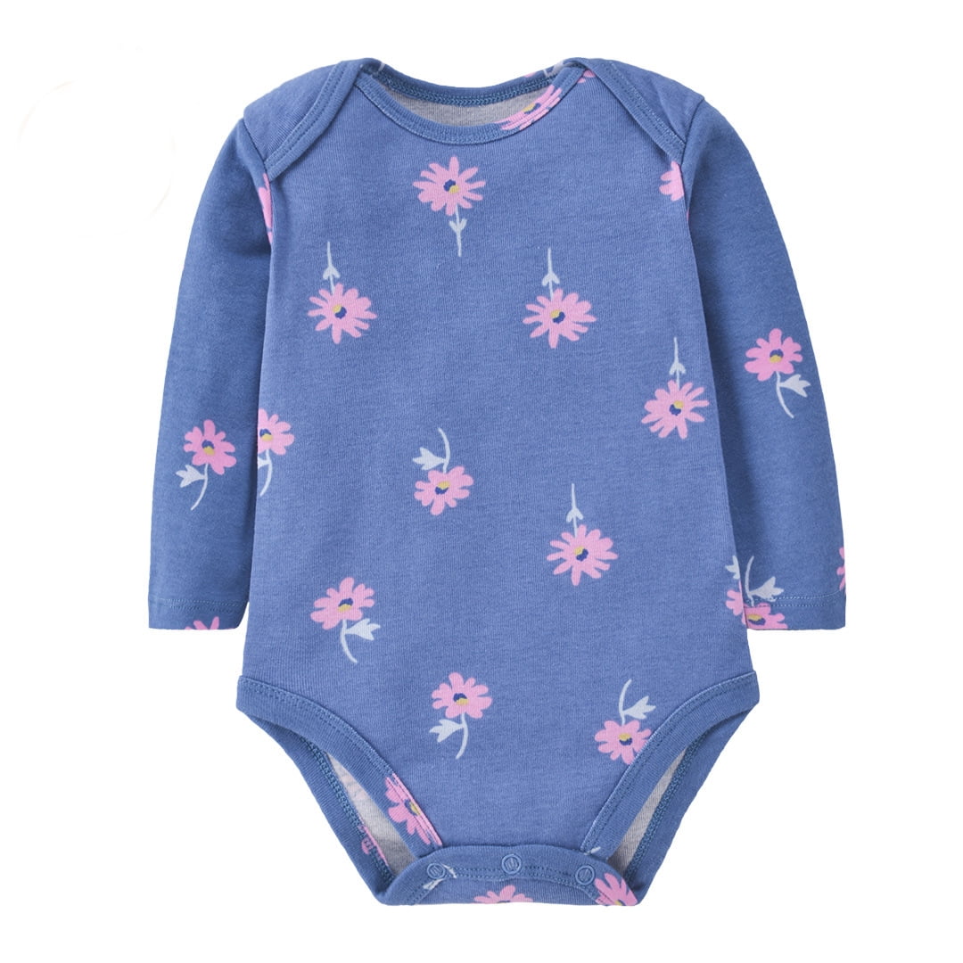 Bellafa 2-pack Long Sleeve Bodysuits One-piece 100% Organic Cotton for Infant Girls Floral Unicorn Onesies Baby Romper