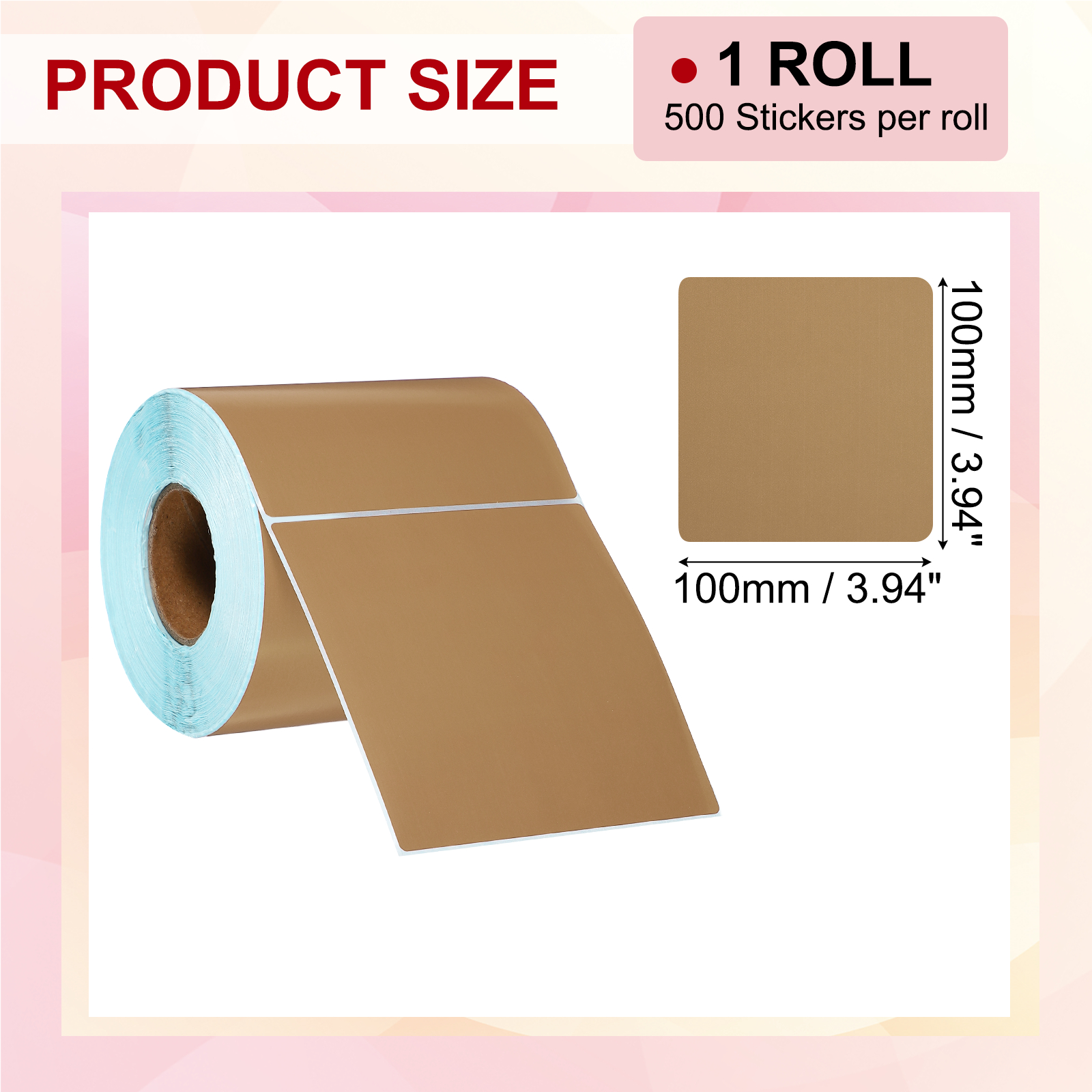 Uxcell 500Pcs Thermal Labels 3.94x3.94" Thermal Printer Labels Stickers Self Adhesive Tags Rectangle Paper Roll Small for Printer Shipping Label Mailing UPS Barcode Address Brown