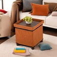 thumbnail image 4 of 15 Inch Storage Ottoman with Wooden Legs - Cube Foot Rest Stool, Square Footstool, Comfortable Seat with Lid, Foldable Fabric Ottoman, Space-Saving Orange, 4 of 8