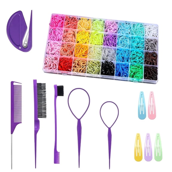 32 Colors Small Hair Rubber Bands with 16 Styling Tools, 2000 Pcs Elastic Girl Baby Hair Ties, Mini Bands with Elastic Cutter, Hair Accessories Xmas Stuff for Girls Baby Toddlers Kids