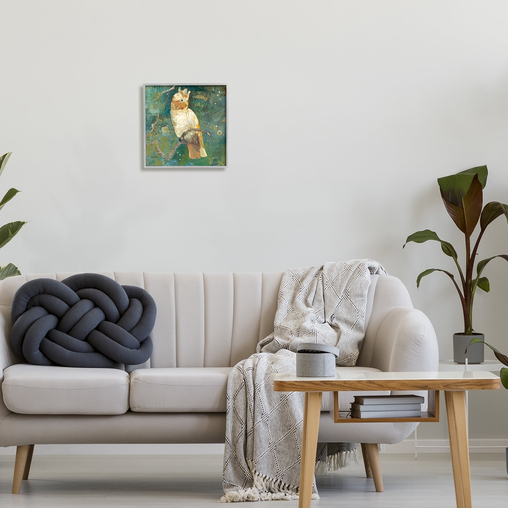 Stupell Industries Cockatoo Boho Pattern Animals & Insects Painting Gray Framed Art Print Wall Art, 12 x 12