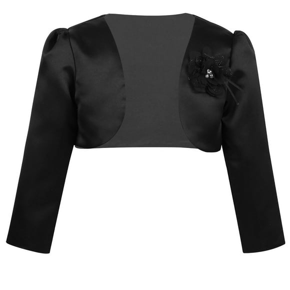 inlzdz Boléros et Cache-Épaules à Manches Longues pour Bébés Filles, Hauts Cardigan Courts avec Appliqués 3D, Couvre-Robe de Mariage Demoiselle d'Honneur, Noir 110